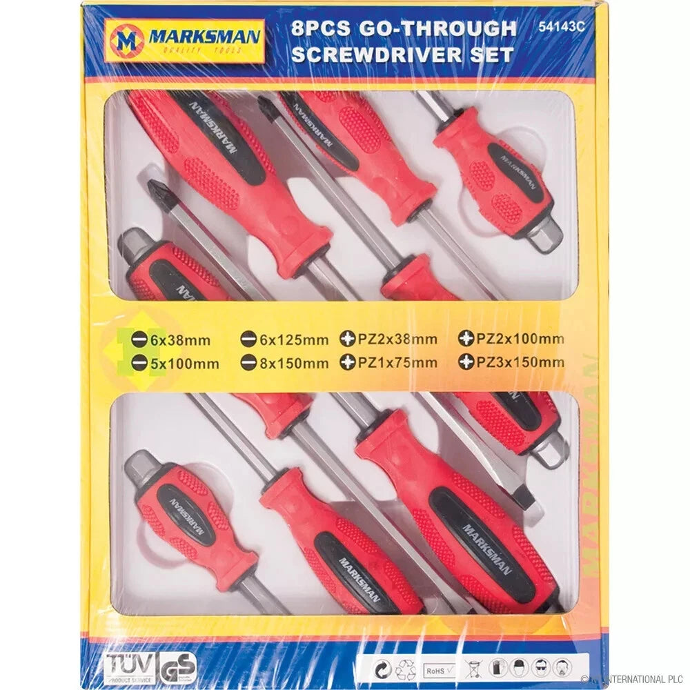 8-Piece Soft Grip Go Through Screwdriver Set Quality Tools High Impact Quality