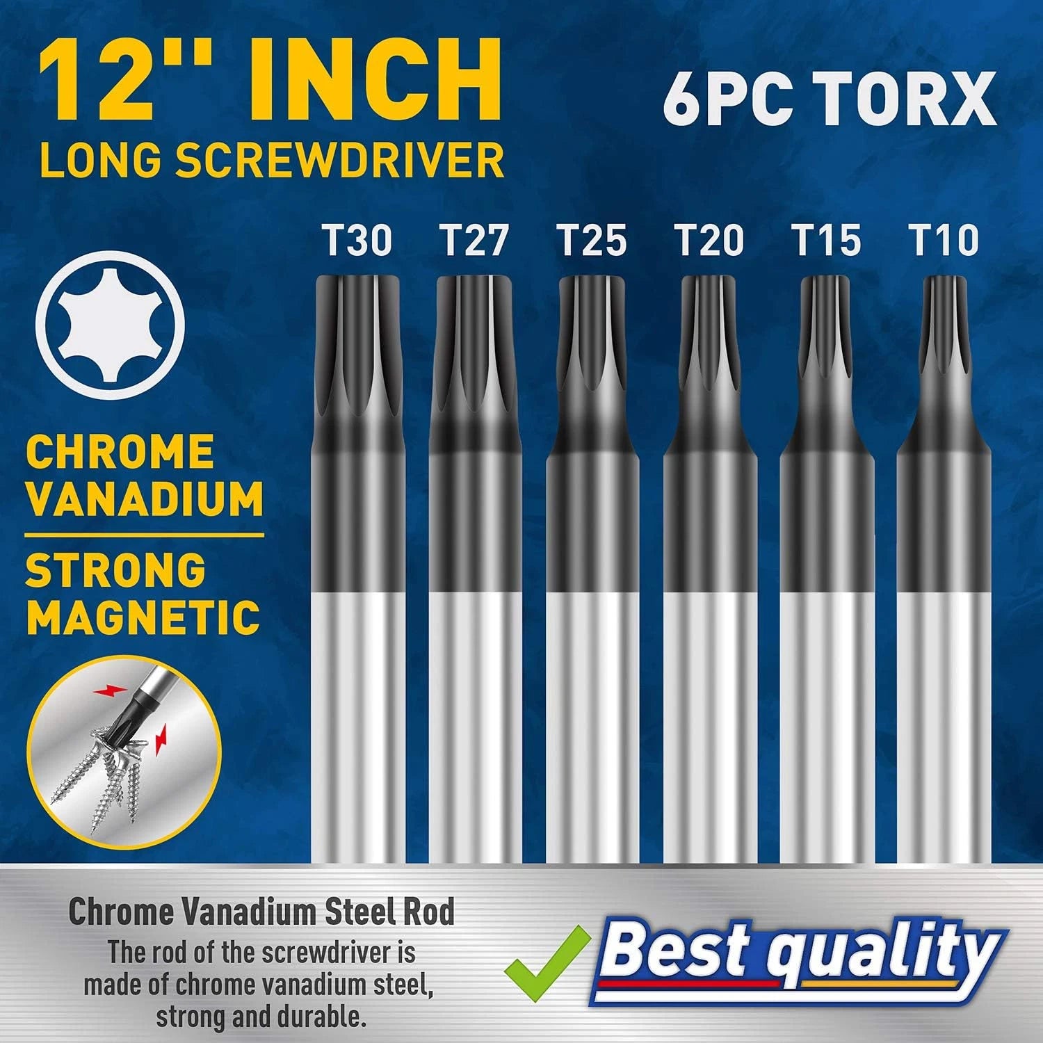 Amartisan 6-Piece Extra Long Torx Screwdrivers Set, Length 12''(300Mm) T10 - T30