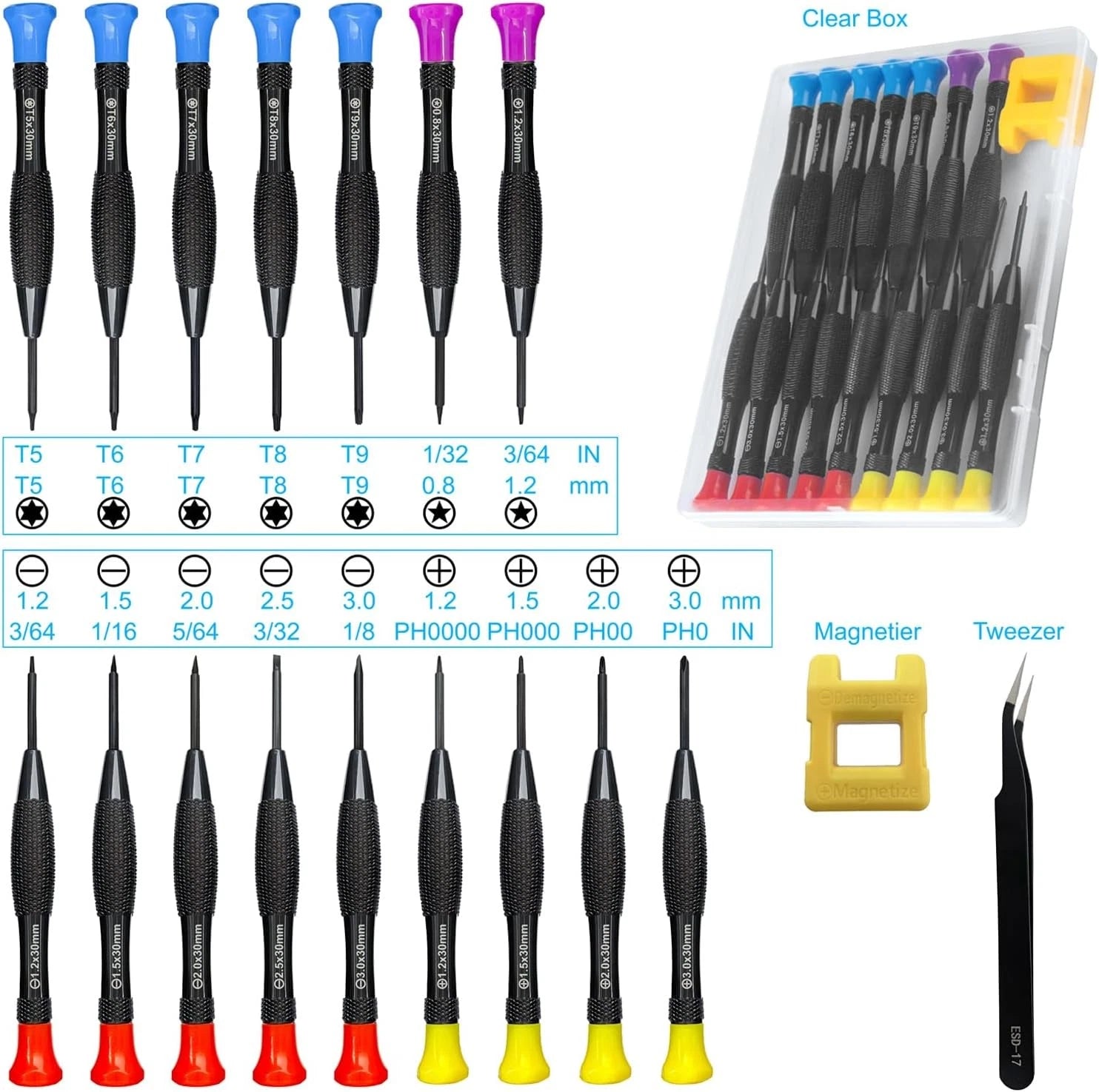 18PCS Mini Precision Screwdriver Set With Case, Lengnoyp Small, 4-color