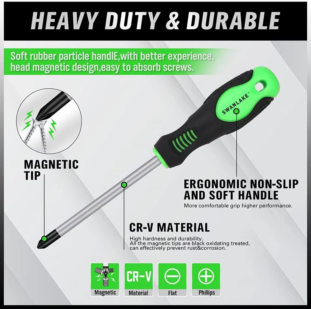 11PCS Screwdriver Set, Magnetic 5 Phillips and 5 Flat Head Black