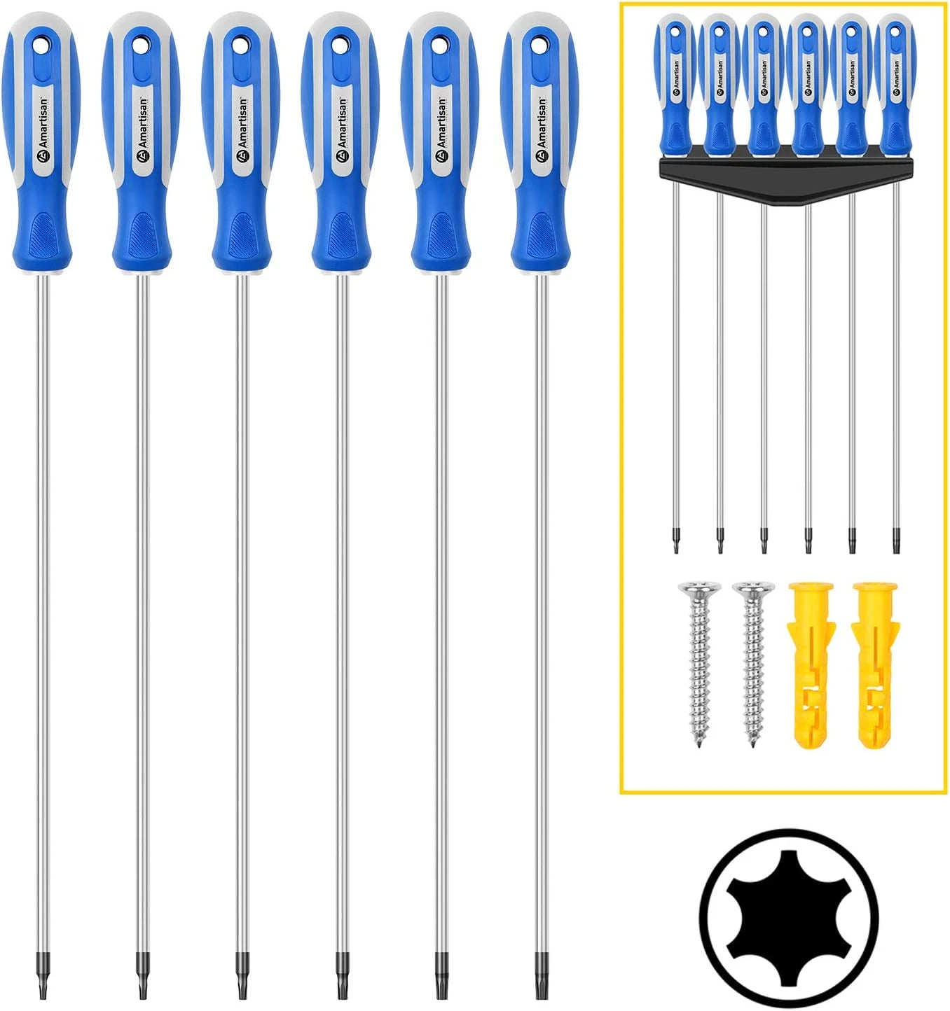 Amartisan 6-Piece Extra Long Torx Screwdrivers Set, Length 12''(300Mm) T10 - T30