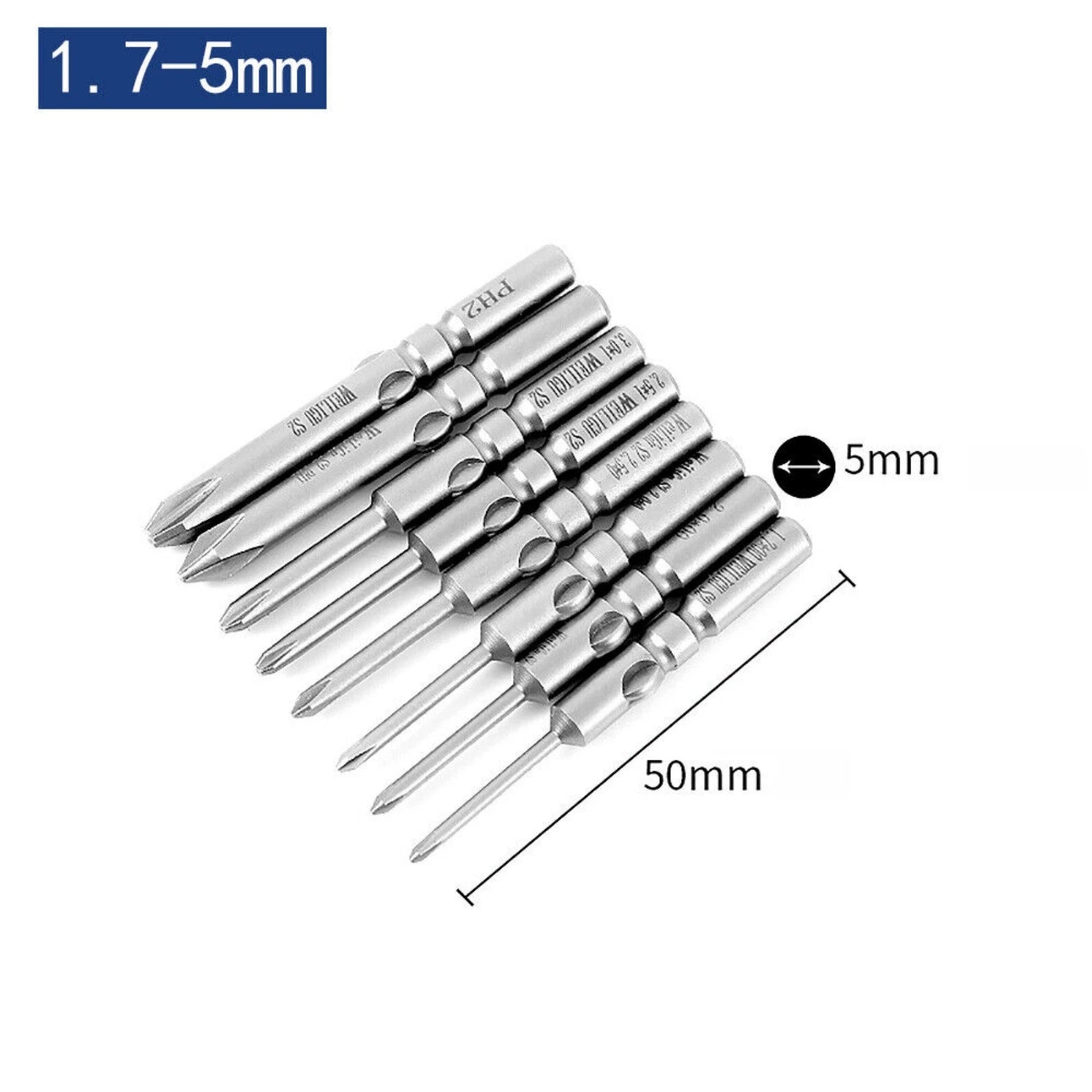 10Pc PH0 PH1 PH2 Phillips Head Screw Bit Set Impact Driver Drill 5mm Round Shank