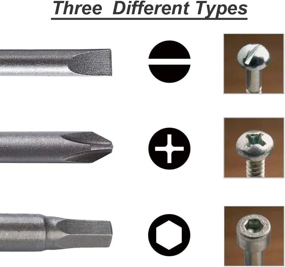 3-In-1 Assorted Long Screwdriver Bit Set Hex Slotted Phillips 10PCS 1/4 Inch He