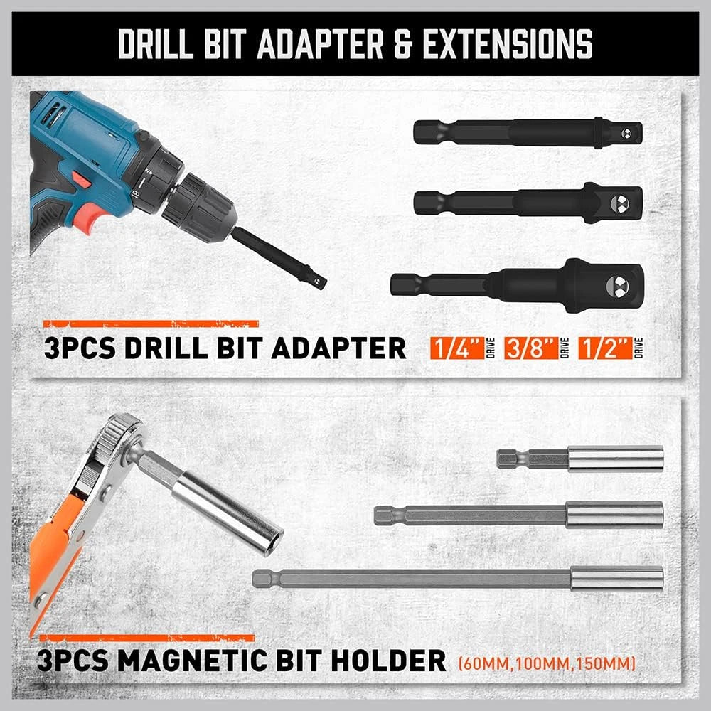 47Pcs Nut Driver Set SAE and Metric, Impact Magnetic Nut Driver for Impact Drill