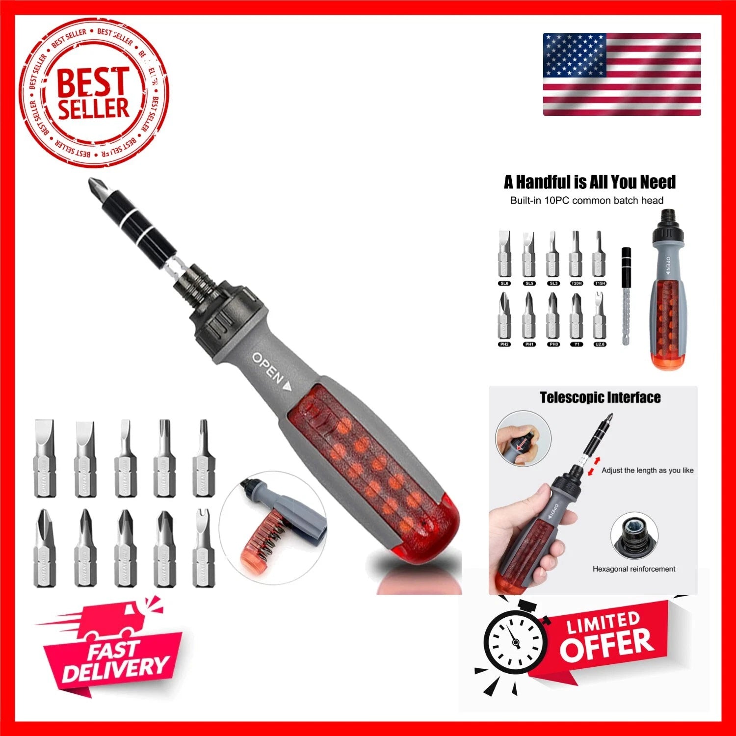 11 in 1 , Portable Multifunctional Set, Flat Head/Slotted/Phillips/Hex/Square...