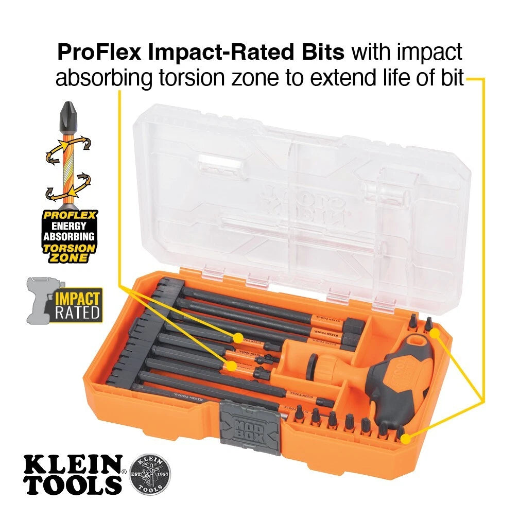 Klein Tools 33804 ProFlex Impact-Rated Multiple Ratcheting T-Handle Set, 23 Pc.