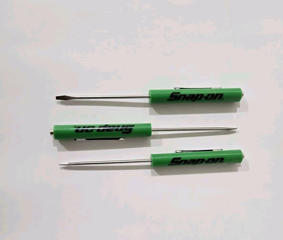 3 Snap on tools screwdrivers Promo Green pocket screwdriver magnet end NEW +GIFT