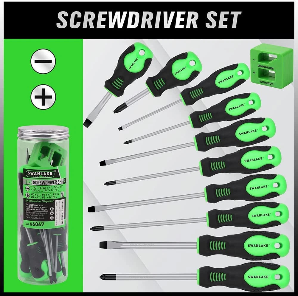 11PCS Screwdriver Set, Magnetic 5 Phillips and 5 Flat Head Black