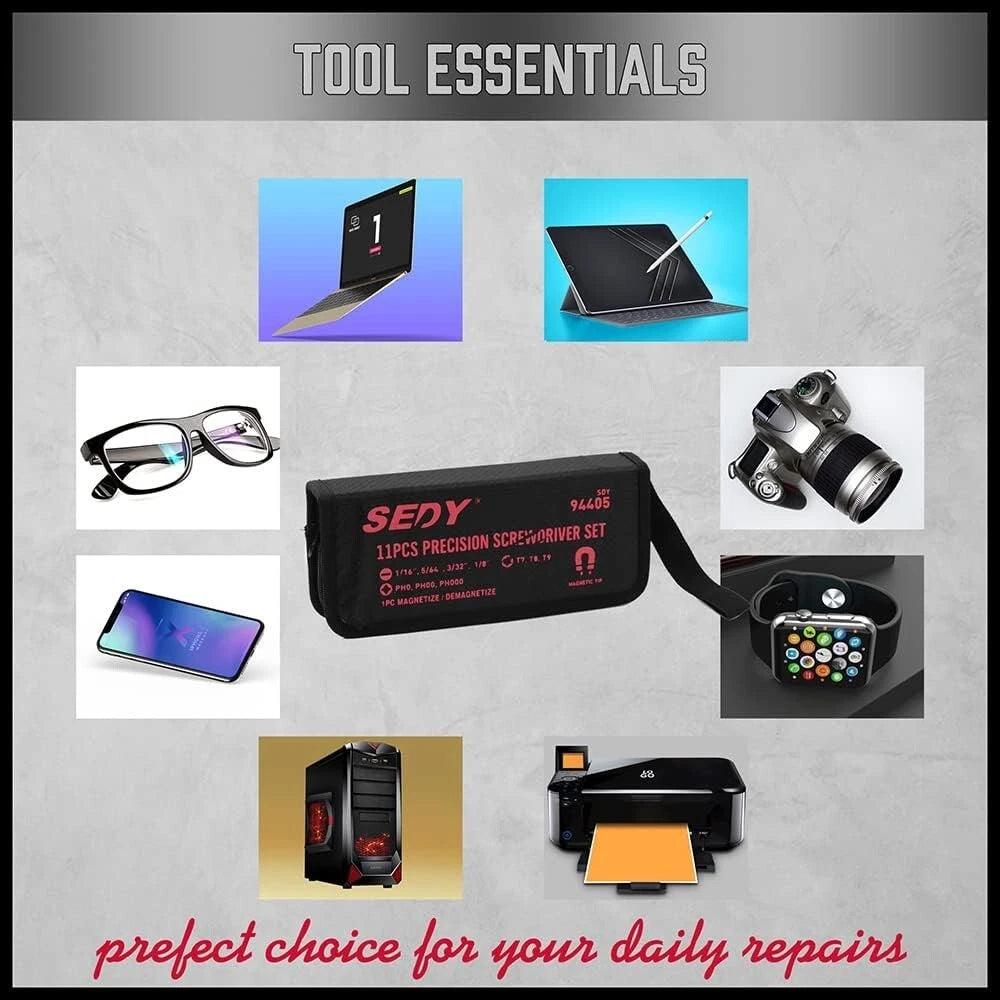 Portable 11-Piece Precision Screwdriver Set with Magnetic Tips and Storage Bag