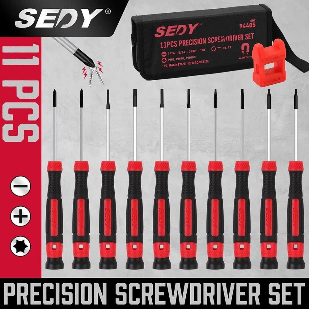 Portable 11-Piece Precision Screwdriver Set with Magnetic Tips and Storage Bag