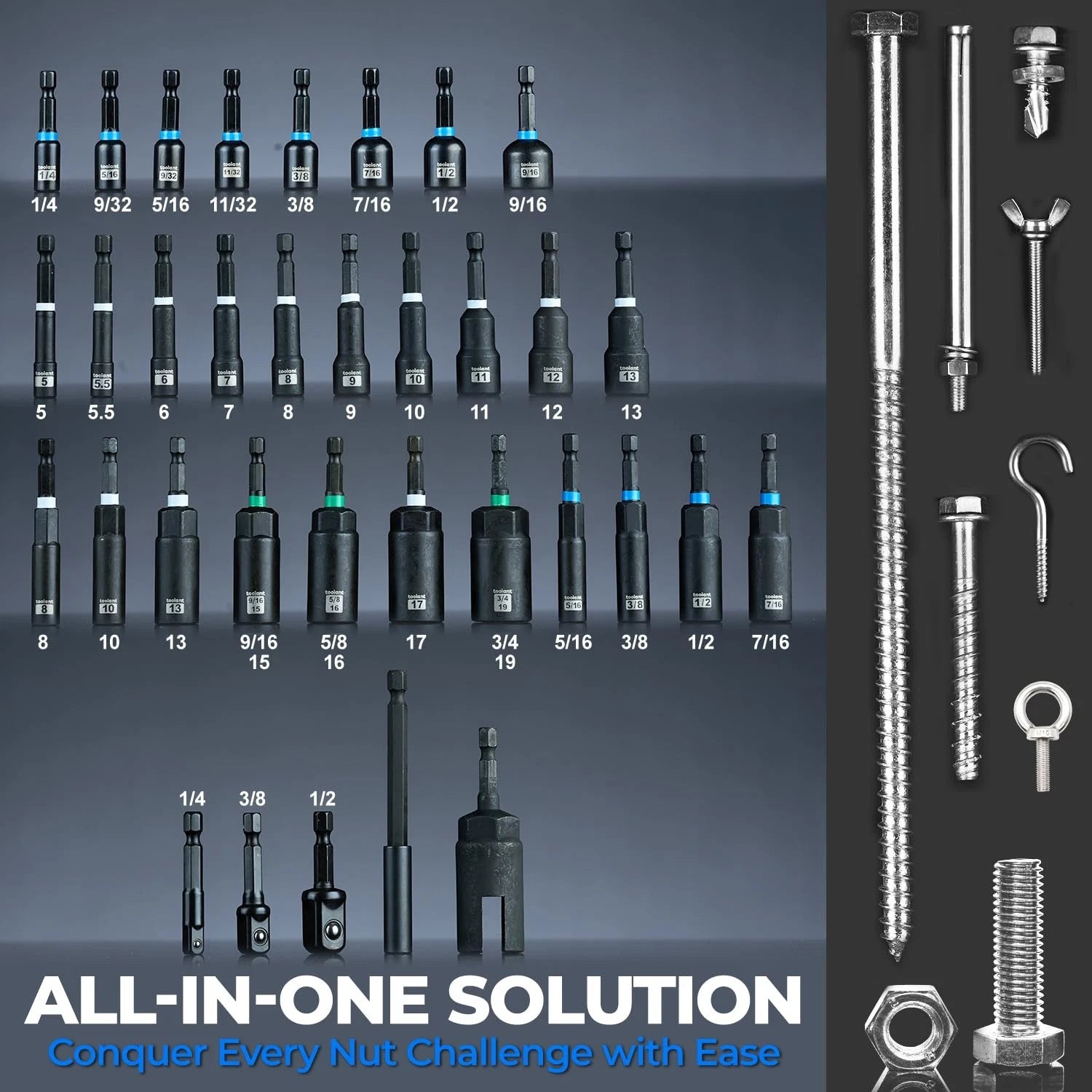 Magnetic Nut Driver Set, 8pcs SAE Impact Driver Bit Set, 1/4''~9/16'' Nut Dri...