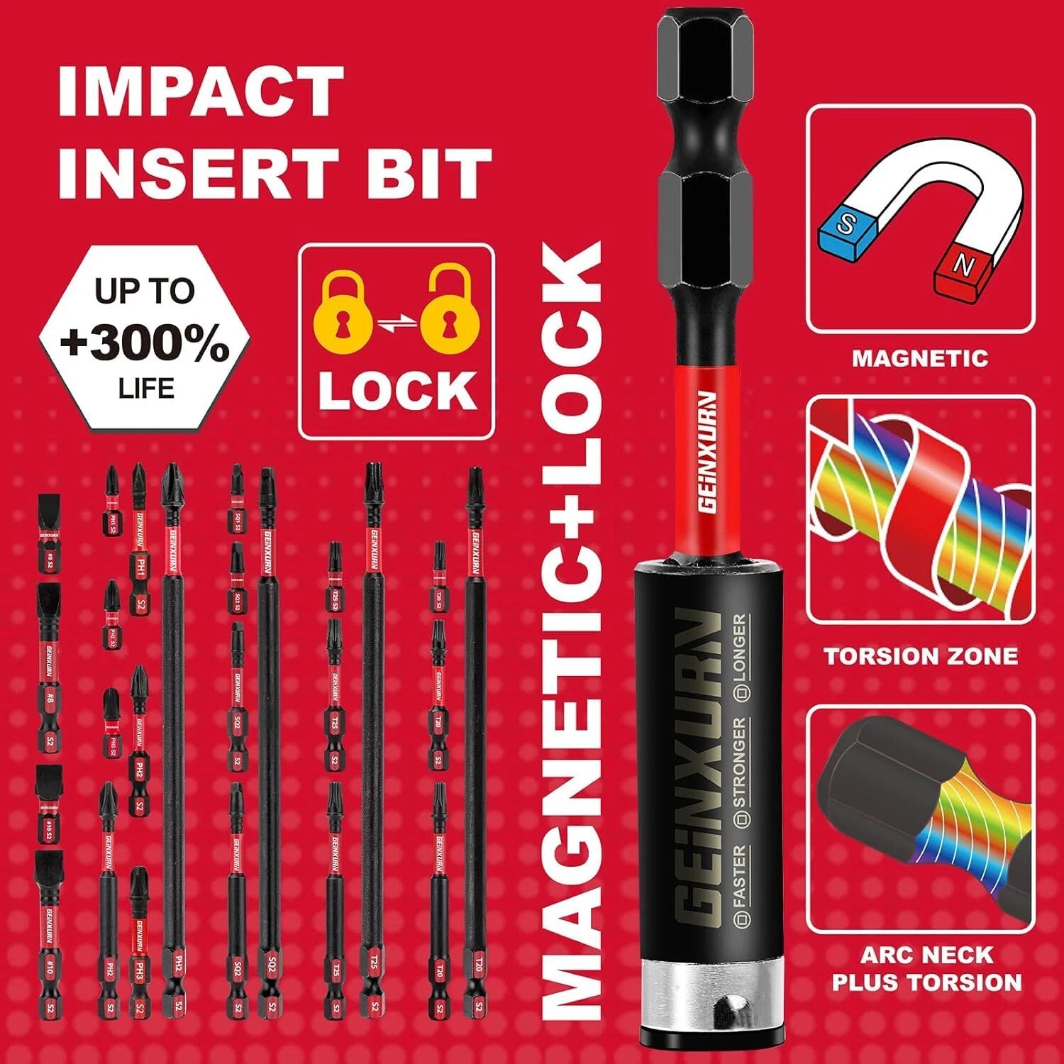 46Pc Magnetic Impact Driver Bit Set S2 Steel with Bit Holder and Wrench