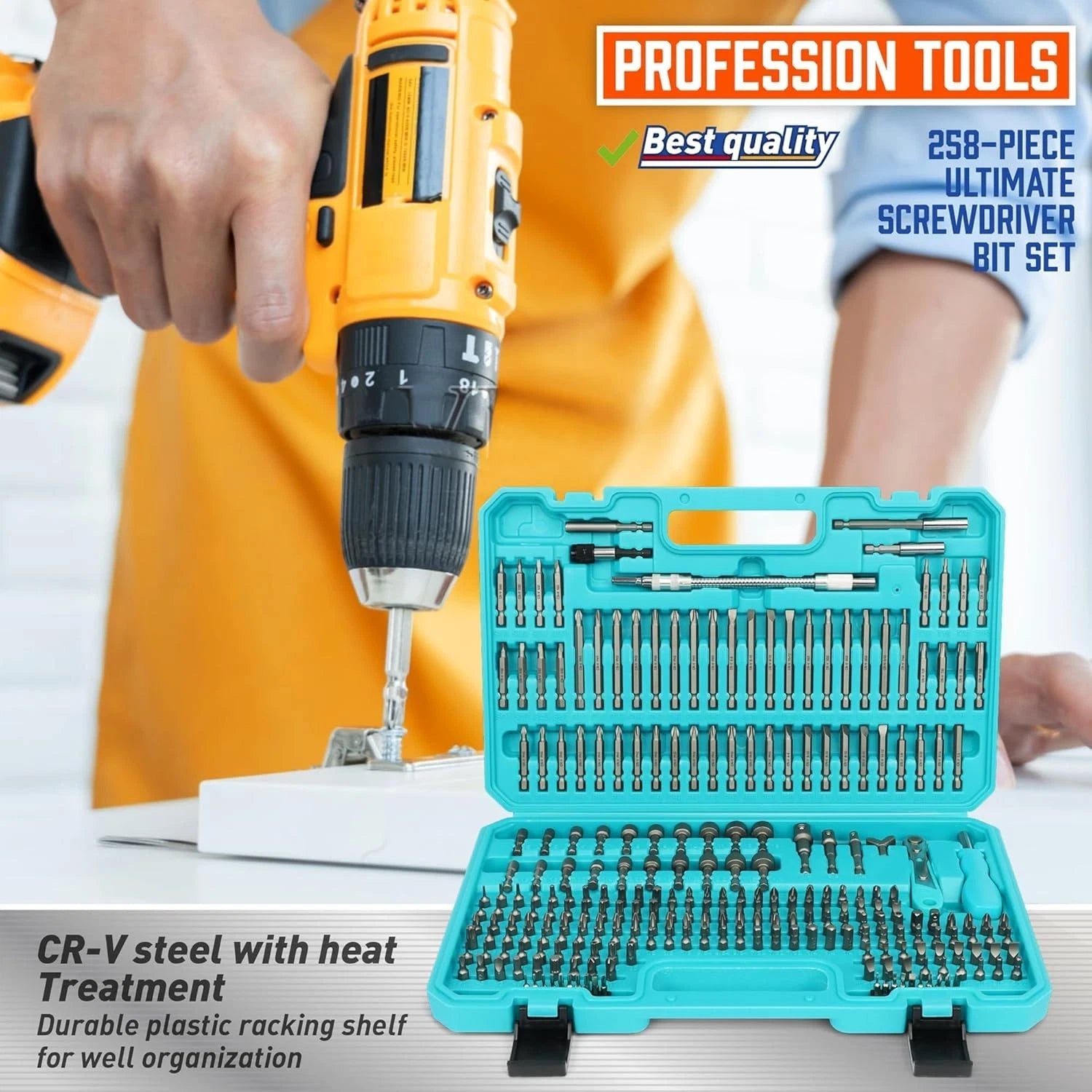 258-Piece Ultimate Screwdriver Bit Set, Chrome Vanadium Steel Driver Bit Set, S