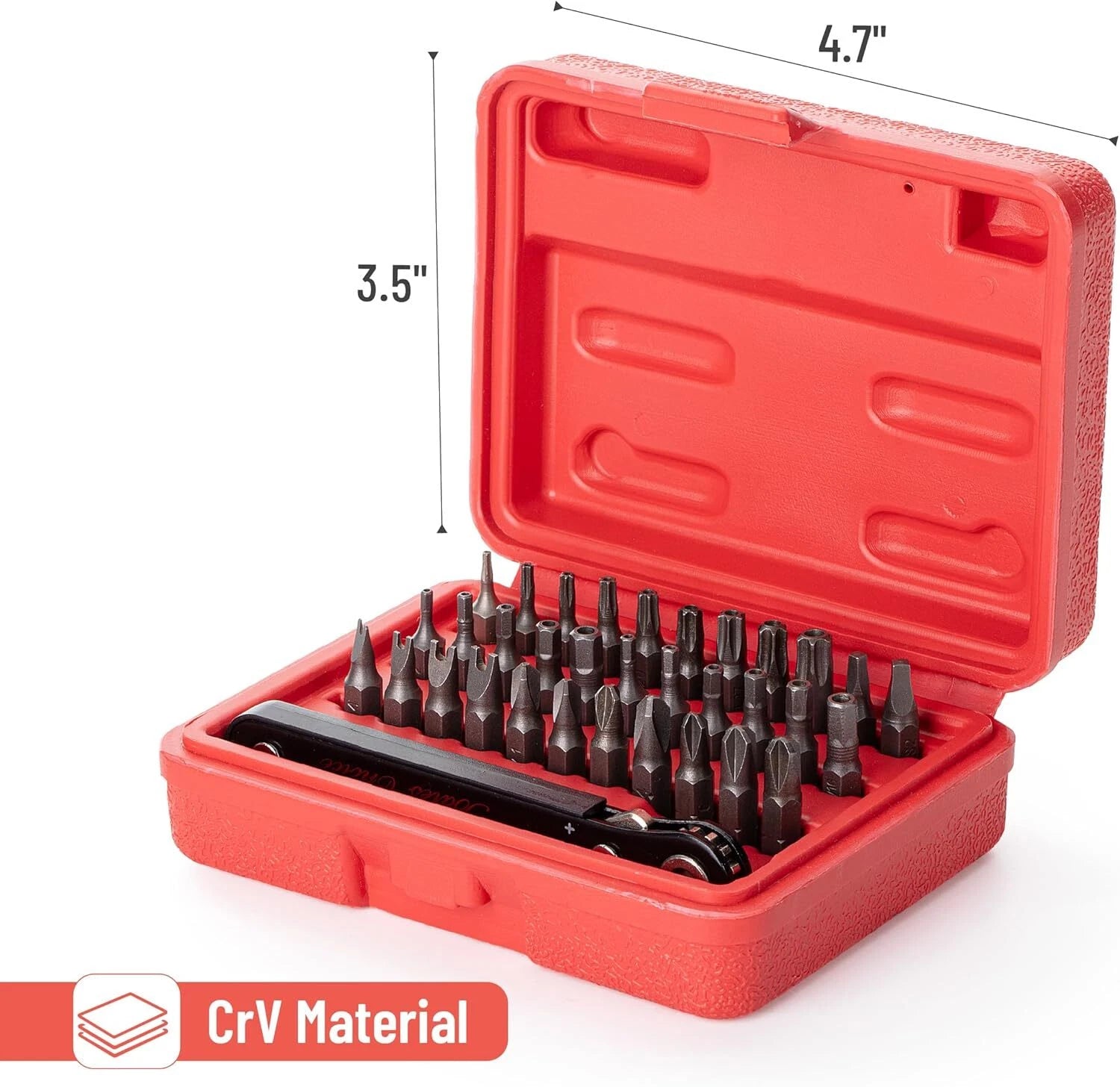 34 Pcs Mini Ratchet Set 1/4-Inch Drive, Tamper-Proof Security Bit, Right Angle