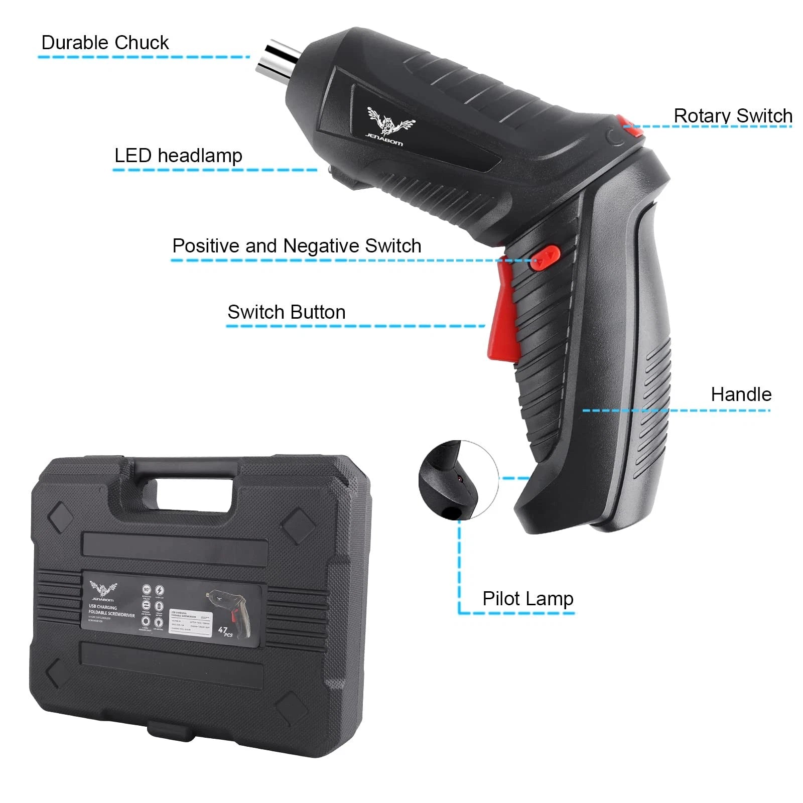 47 in 1 Electric Screwdriver Set, 3.6V Cordless & Rechargeable, 3.5N·m Max To...