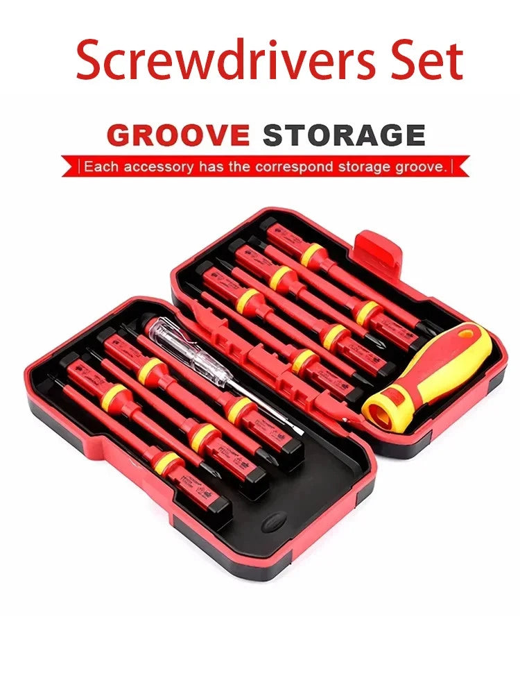 13PCS 1000V Changeable Insulated Screwdriver Set and Magnetic Slotted Bit Repair