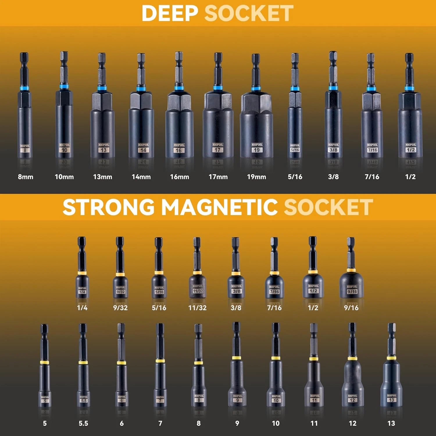 Impact Magnetic Nut Driver Set, 55PCS Impact Driver Bit Set, Deep Magnetic Nut D