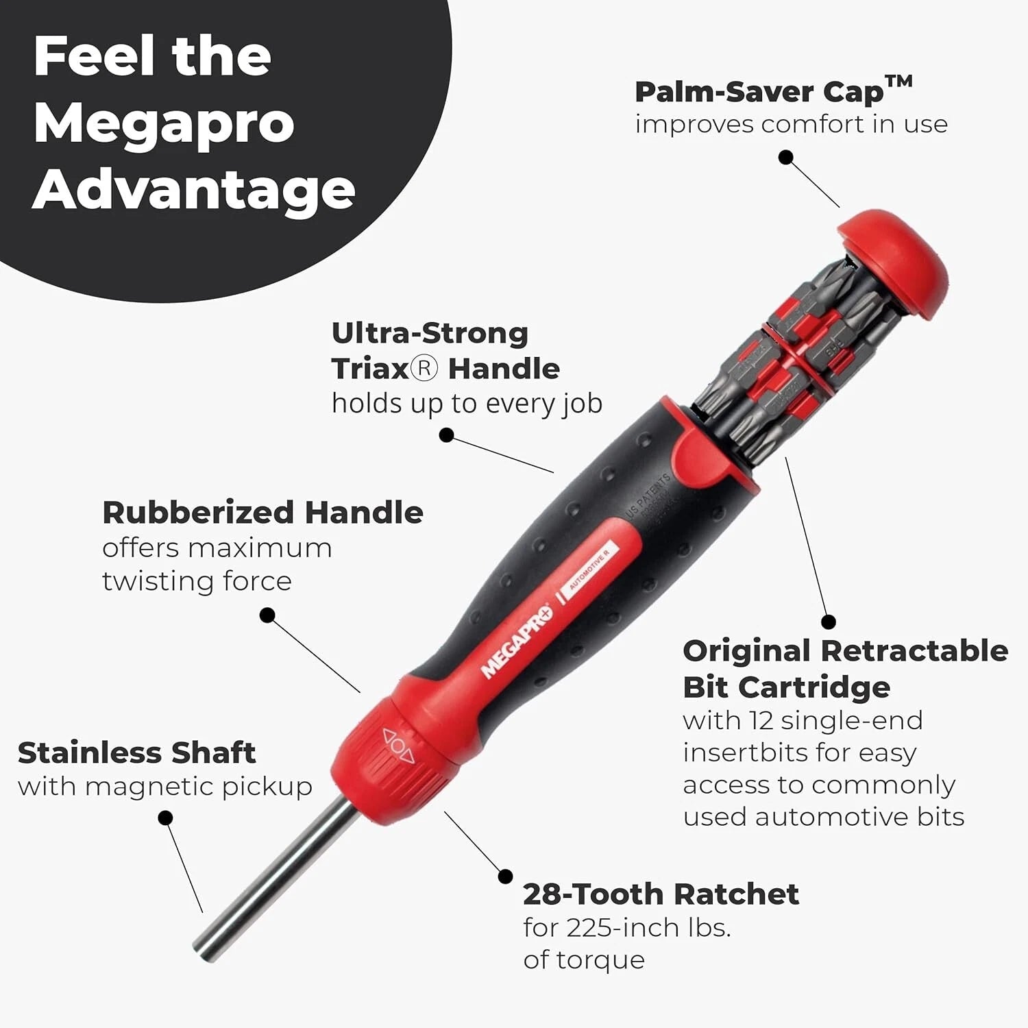 Megapro 211R1C36RD Automotive Ratcheting 13 in 1 Multi-bit Screwdriver