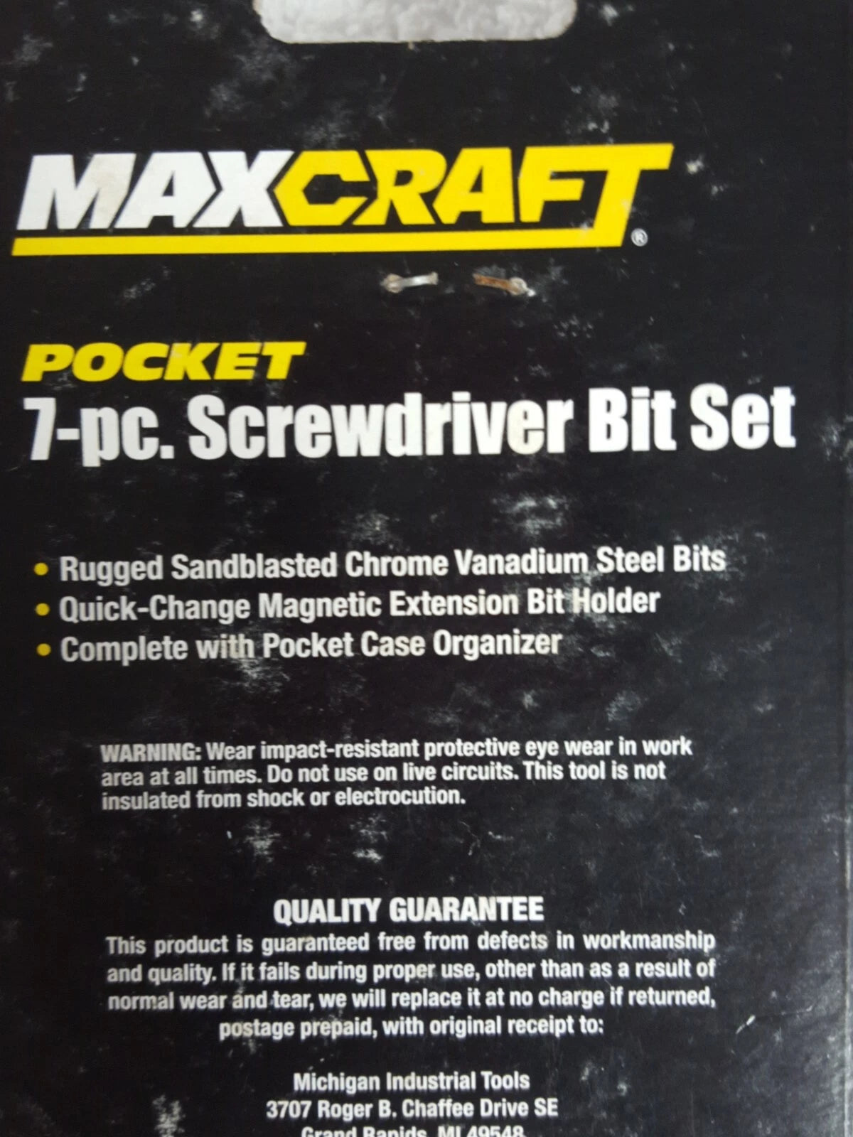 Maxcraft Pocket 7 piece screwdriver bit set new with case Chrome bits & holder