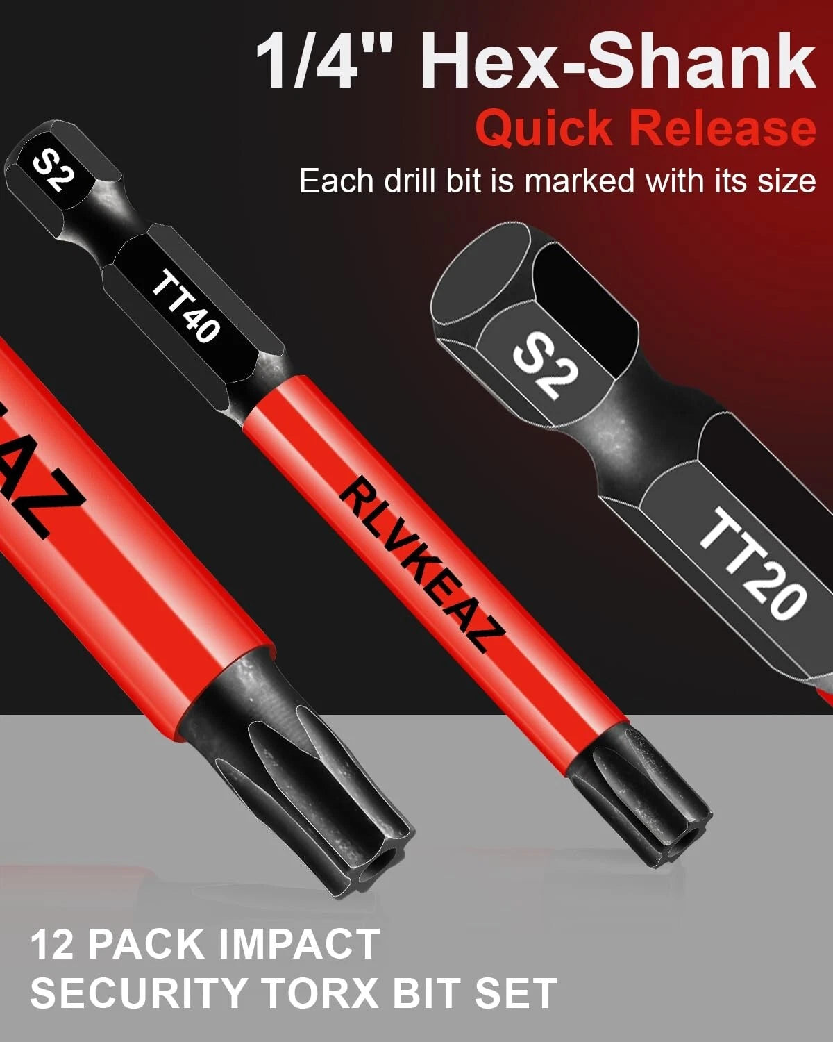 12-Piece Impact Security Torx Bit Set (T5-T40), 3-Inch Long S2 Steel 1/4" Hex