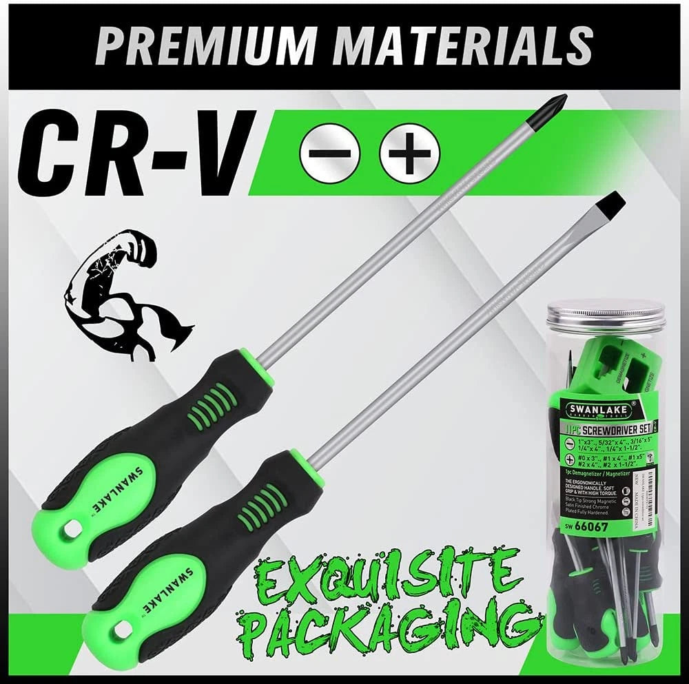 11PCS Screwdriver Set, Magnetic 5 Phillips and 5 Flat Head Black