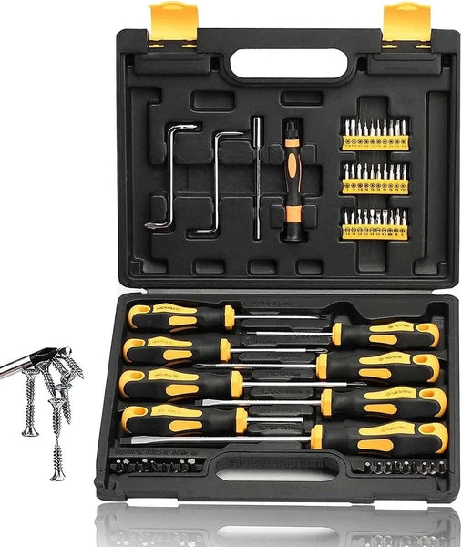 60PCS MAGNETIC SCREWDRIVER SET IN CASE HEAVY DUTY PHILIPS & FLAT SCREWDRIVERS