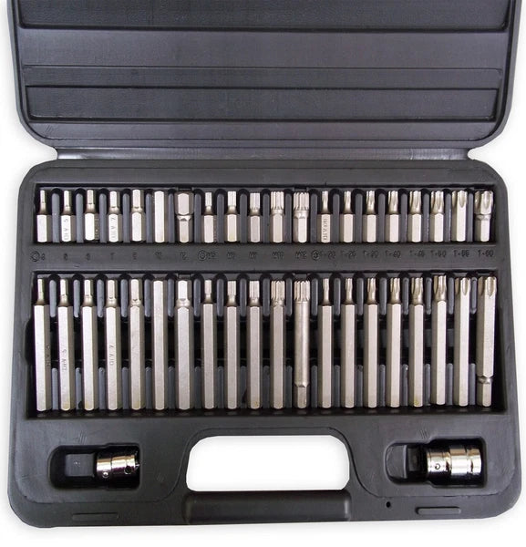 Torx Star Spline Hex Socket Bit Set - 42 Pc, Long & Short - 1/2" & 3/8" Drive