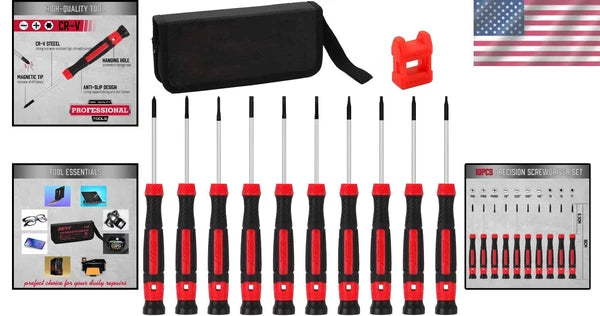 Portable 11-Piece Precision Screwdriver Set with Magnetic Tips and Storage Bag