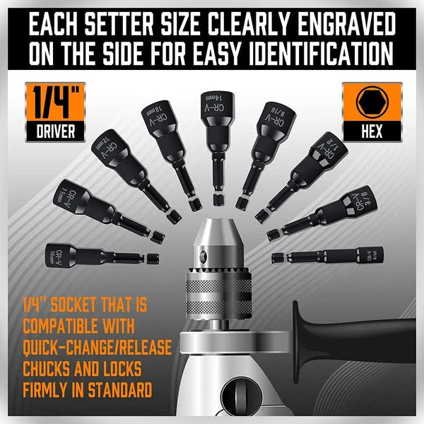 47Pcs Nut Driver Set SAE and Metric, Impact Magnetic Nut Driver for Impact Drill