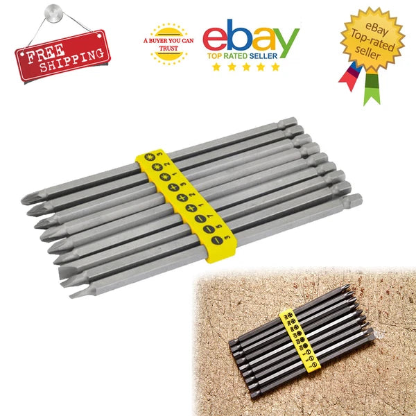 Extra Long Screwdriver Bits 150Mm Power Set 9pcs Slotted Phillips Pozi Cr-V