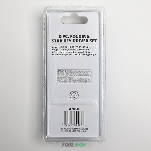 8pc Folding Torx Key Set T9 T10 T15 T20 T25 T27 T30 T40 Star Wrench