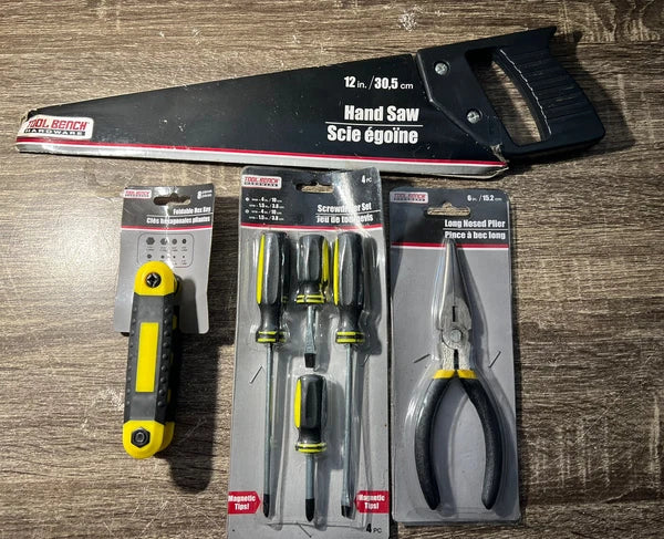 4 Piece Lot Screwdriver Set Hex Key Hand Saw Long Nosed Plier NEW