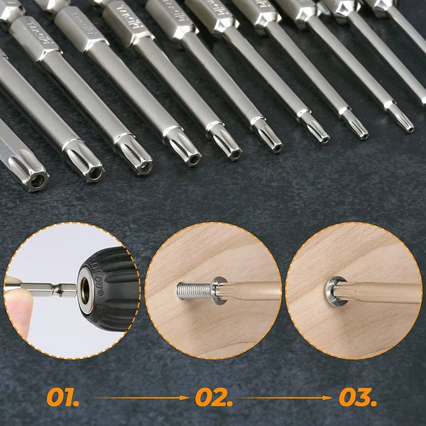12PC Tamper Proof Star Impact Driver Bit Set Security Screwdriver Bits Hex Shank