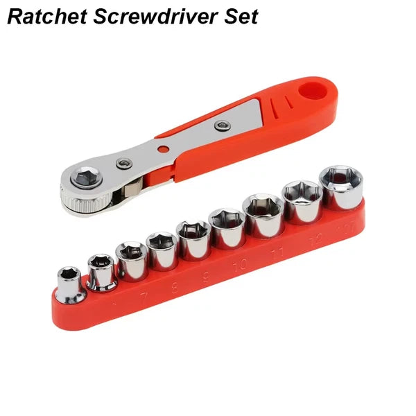 Ratchet Wrench Set Right Angle – Metric Socket & Screwdriver Bits with 1/4 Drive