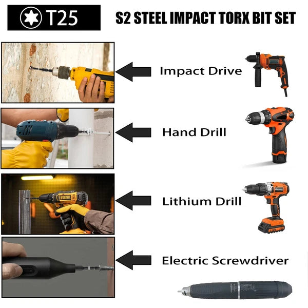 10pc T25 Impact Torx Bit Set 2" Power Screwdriver Drill Bits Star 1/4" Hex Shank