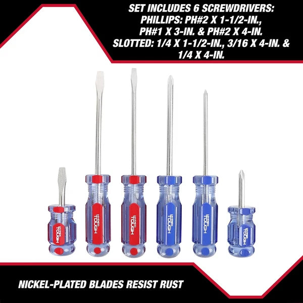 6-Piece Phillip and Slotted Screwdriver Set with Acetate Handle, 935G6C