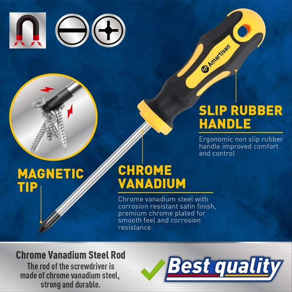 10-Piece Magnetic Screwdrivers Set, 5 Phillips and 5 Slotted Tips