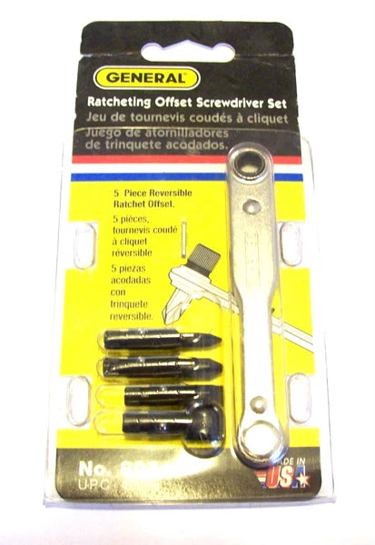 5pc GENERAL TOOLS RATCHETING OFFSET SCREWDRIVER SET 8071 RATCHET BITS PRECISION