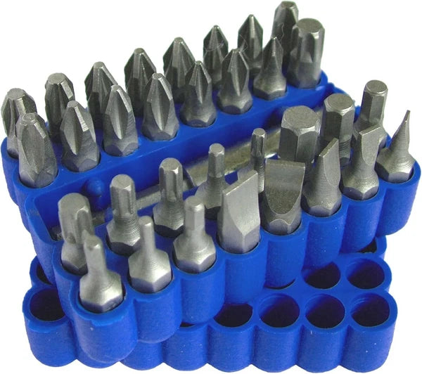 Screwdriver Bit Set 33pce Torx Pozi Slot Hex Phillips + Storage Holder