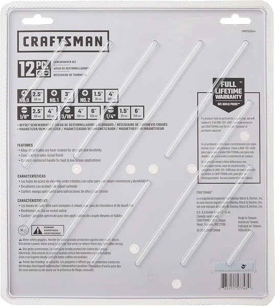 CRAFTSMAN Screwdriver Set Assorted 12 Piece Alloy Steel Satin-Nickel Finish New