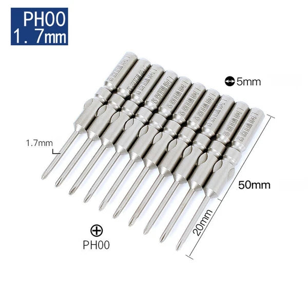 10Pc PH0 PH1 PH2 Phillips Head Screw Bit Set Impact Driver Drill 5mm Round Shank