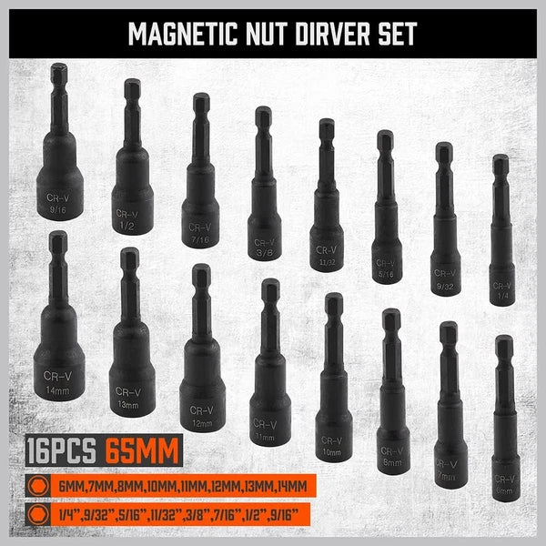 47Pcs Nut Driver Set SAE and Metric, Impact Magnetic Nut Driver for Impact Drill