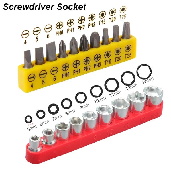 Ratchet Wrench Set Right Angle – Metric Socket & Screwdriver Bits with 1/4 Drive