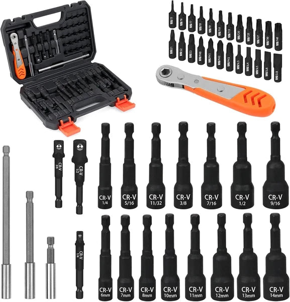 47Pcs Nut Driver Set SAE and Metric, Impact Magnetic Nut Driver for Impact Drill