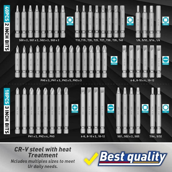 258-Piece Ultimate Screwdriver Bit Set, Chrome Vanadium Steel Driver Bit Set, S
