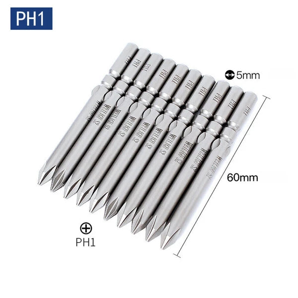 10Pc PH0 PH1 PH2 Phillips Head Screw Bit Set Impact Driver Drill 5mm Round Shank