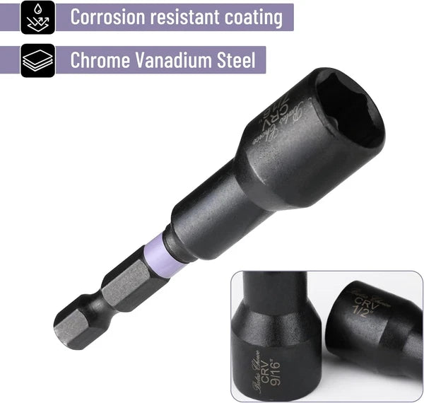 21 PCS Magnetic Nut Driver Set, 1/4" Hex Shank, Metric and SAE, Impact Drill Soc