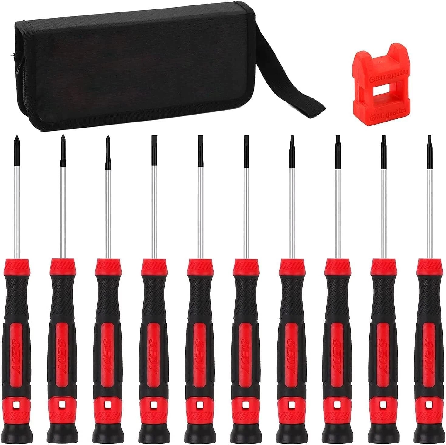 Portable 11-Piece Precision Screwdriver Set with Magnetic Tips and Storage Bag