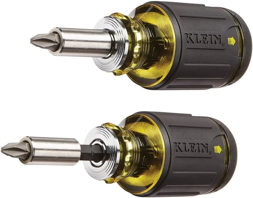 Klein Tools 32308 Multi-Bit Stubby Screwdriver, Impact Rated 8-In-1 Adjustable M