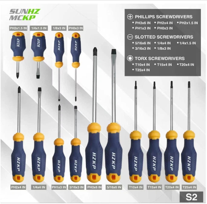 SUNHZMCKP 66pc Magnetic Screwdriver Set, S2 Steel, Slotted, Phillips, Torx Bits